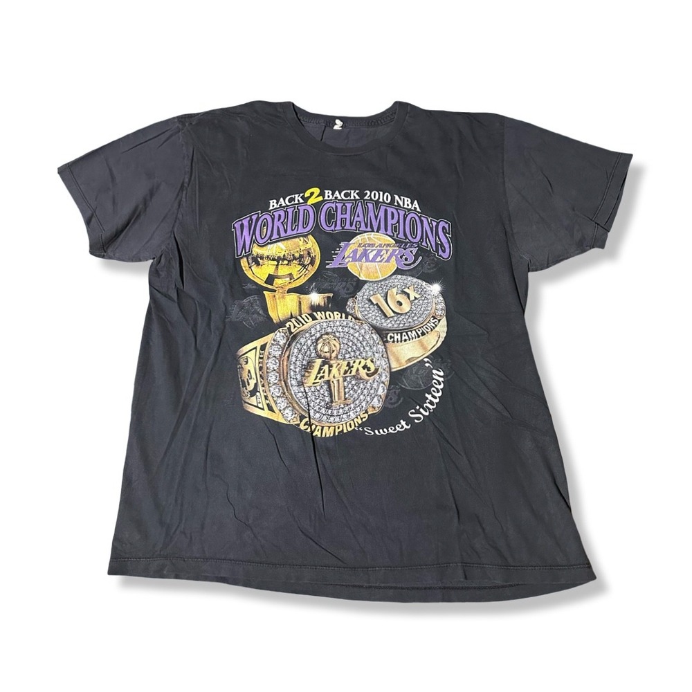 NBA T-Shirt Mens L Black Excellent Los Angeles Lakers 2010 World Champions Tee